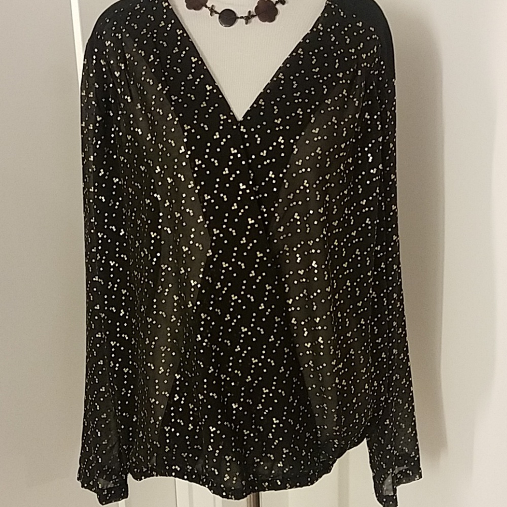 Sheer Black Blouse with Gold design